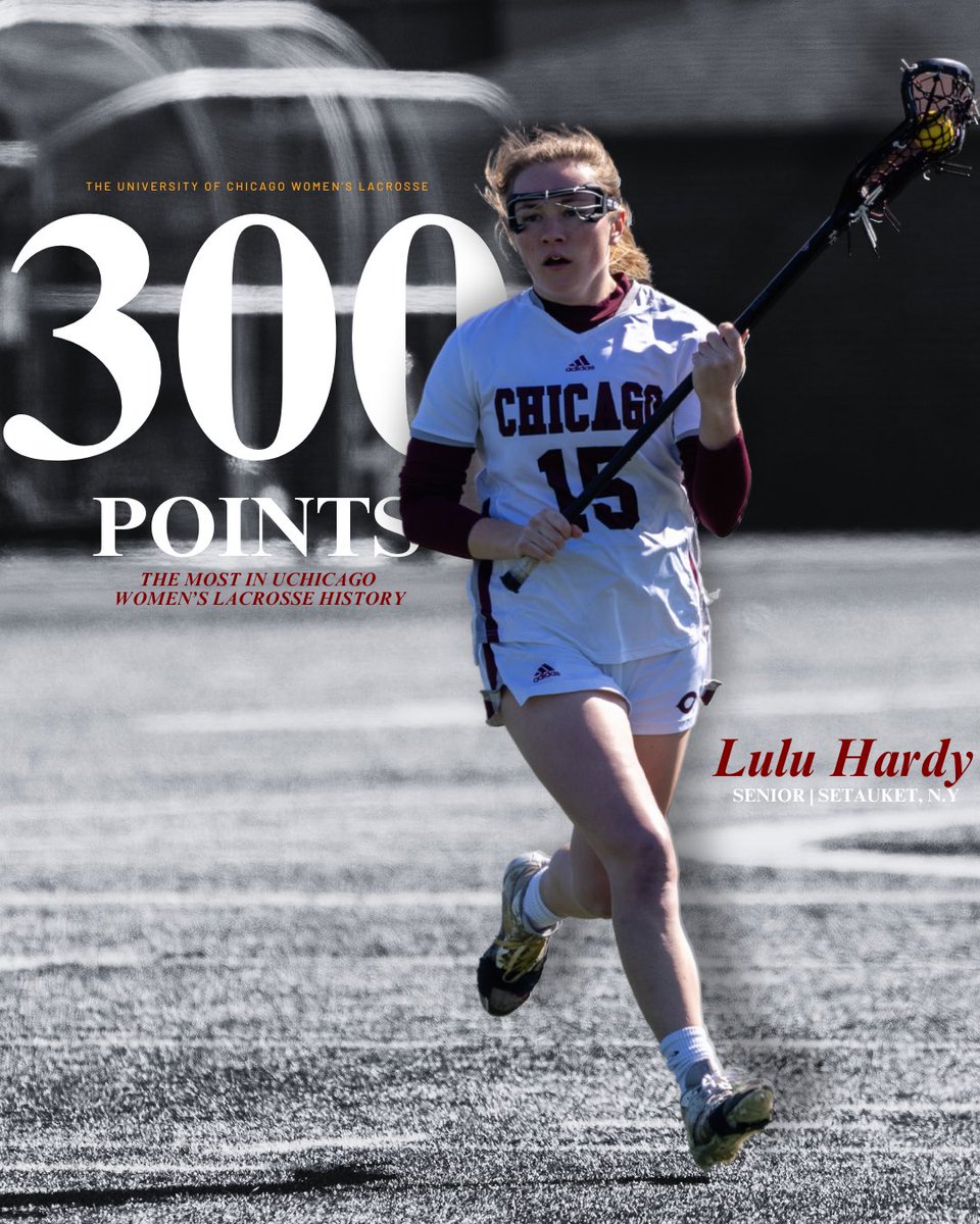 𝐌𝐚𝐤𝐢𝐧𝐠 𝐡𝐢𝐬𝐭𝐨𝐫𝐲 👏🏼

Lulu Hardy surpassed 300 career points this weekend! Leading the record books, Hardy has the most career points in UChicago Women’s Lacrosse history by 102 points. 

#MaroonMade