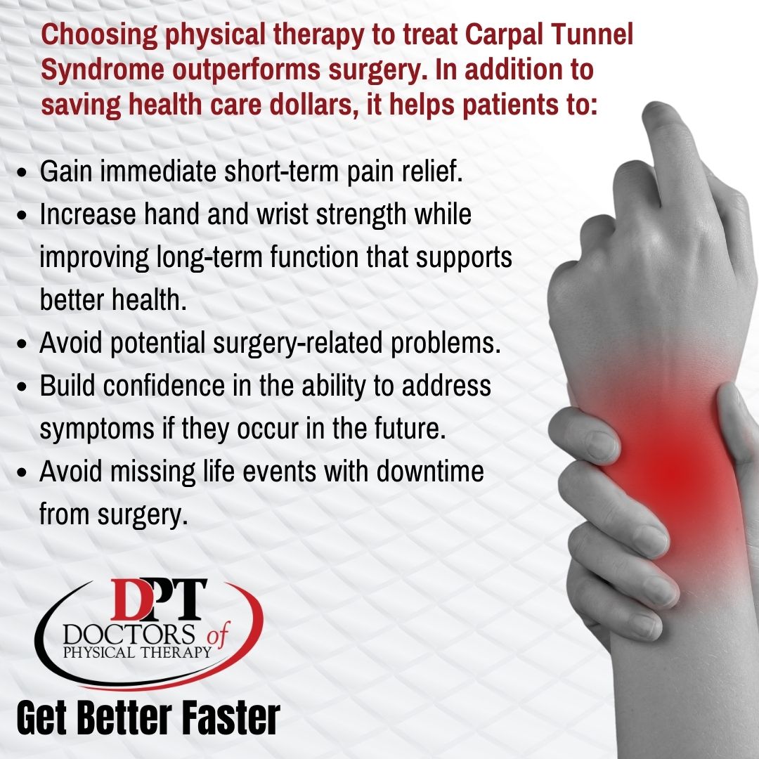 DPTRed's tweet image. Did you know choosing physical therapy to treat CTS outperforms surgery? Our physical and occupational therapists are ready to help!
Call 800-974-4378

#Choosept #DPTRed
