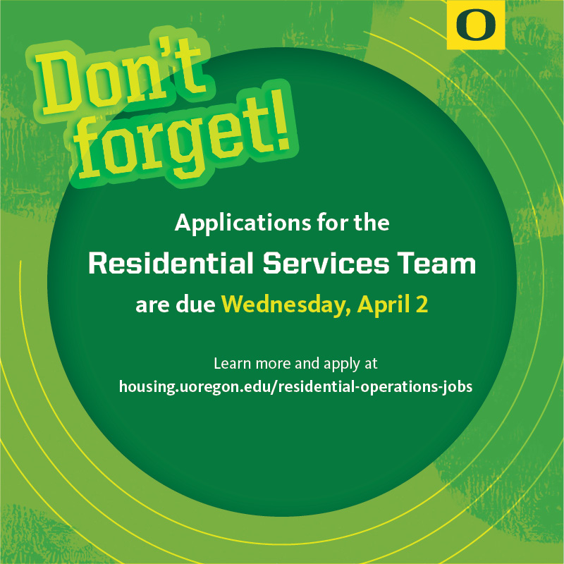 uohousing's tweet image. Don't forget to join the Residential Operations team in one of our open student staff positions. All positions will begin at a minimum of $14.20/hour. Apply today at oregon.starrezhousing.com/StarRezPortalX…