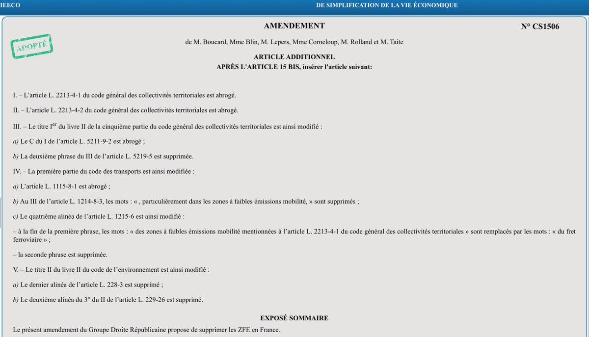 AnneLaureBlin's tweet image. Notre amendement @droiterep_an  pour mettre fin aux Zones à Faibles Emissions a été adopté. 
#Simplification #DirectAN