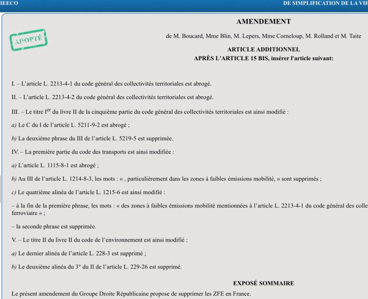 IanBoucard's tweet image. Notre groupe de la @droiterep_an avec @laurentwauquiez a obtenu la suppression des ZFE grâce à l’amendement que j’ai déposé 💪. Fin de la ségrégation sociale de ceux qui n’ont pas les moyens d’acheter un véhicule neuf ou électrique! #directan #simplification