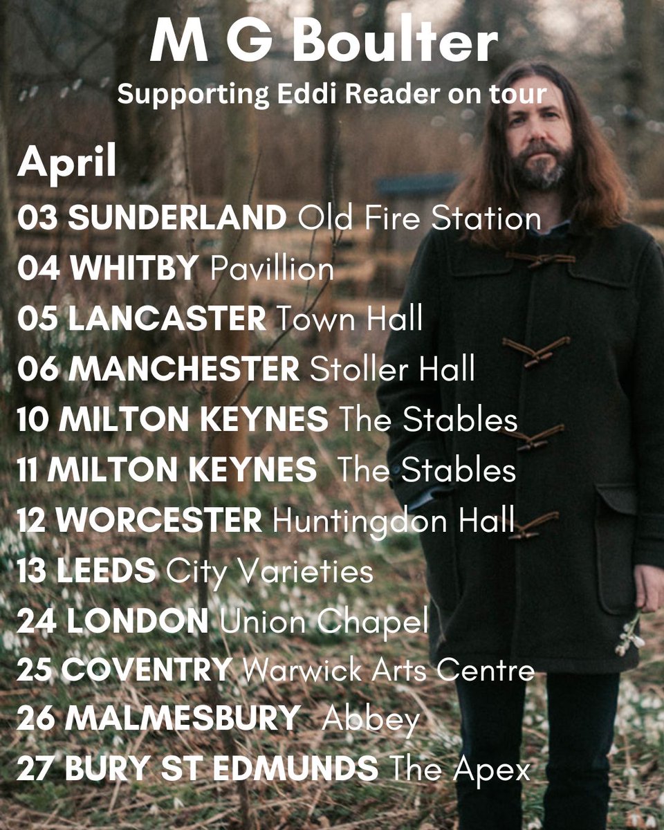 Next week I start my UK tour supporting Eddi Reader. To say I'm looking forward to it is an understatement. I'm hoping to meet a few of you on my travels too. I'm back in Southend with the band on 16 May at The Fishermen's Chapel: wegottickets.com/event/654310