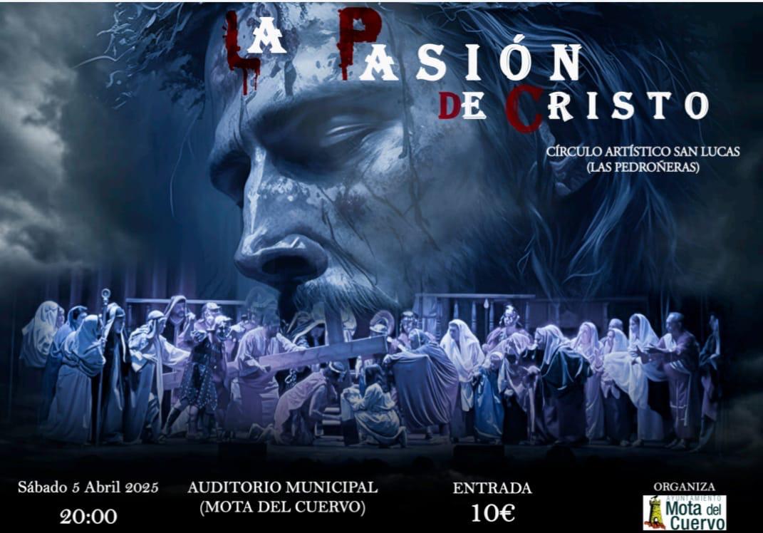 Representación de La Pasión de Cristo, en el Auditorio Municipal el próximo día 5 de abril a las 20:00. Entradas a la venta en el Ayuntamiento de Mota del Cuervo
<a href="/AytoMota/">Ayto Mota del Cuervo</a> y la Parroquia San Miguel Arcángel <a href="/sanmiguelmota/">Parroquia San Miguel Arcángel. Mota del Cuervo</a>

#LaPasionDeCristo #MotadelCuervo #SemanaSanta #Cuenca