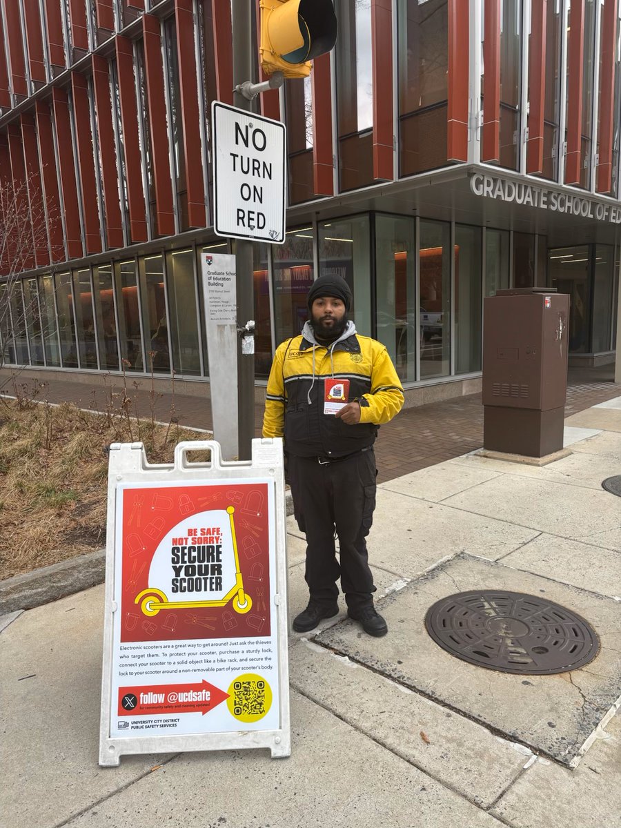 Out at 37th Walnut today letting people know about scooter thefts in the area and tips to secure them <a href="/PennDPS/">Penn Public Safety</a> <a href="/PPD18Dist/">PPD 18th District</a> <a href="/AlliedUniversal/">Allied Universal</a> <a href="/DrexelDPS/">Drexel Public Safety</a> Our Ambassadors will be at several different locations this week engaging with the community