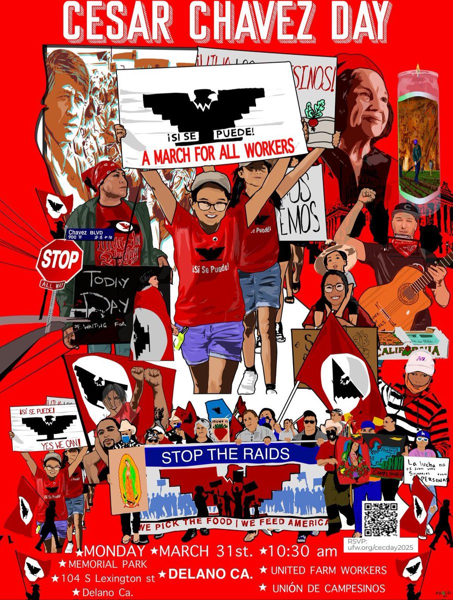 On Monday, March 31st, #CesarChavezDay, join UFW members &amp; thousands of union members from across CA, as we march in Delano in solidarity with immigrant workers.  RSVP, parking info and how to donate to the march below. 🧵 1/  #WithTheseHands #WeFeedYou