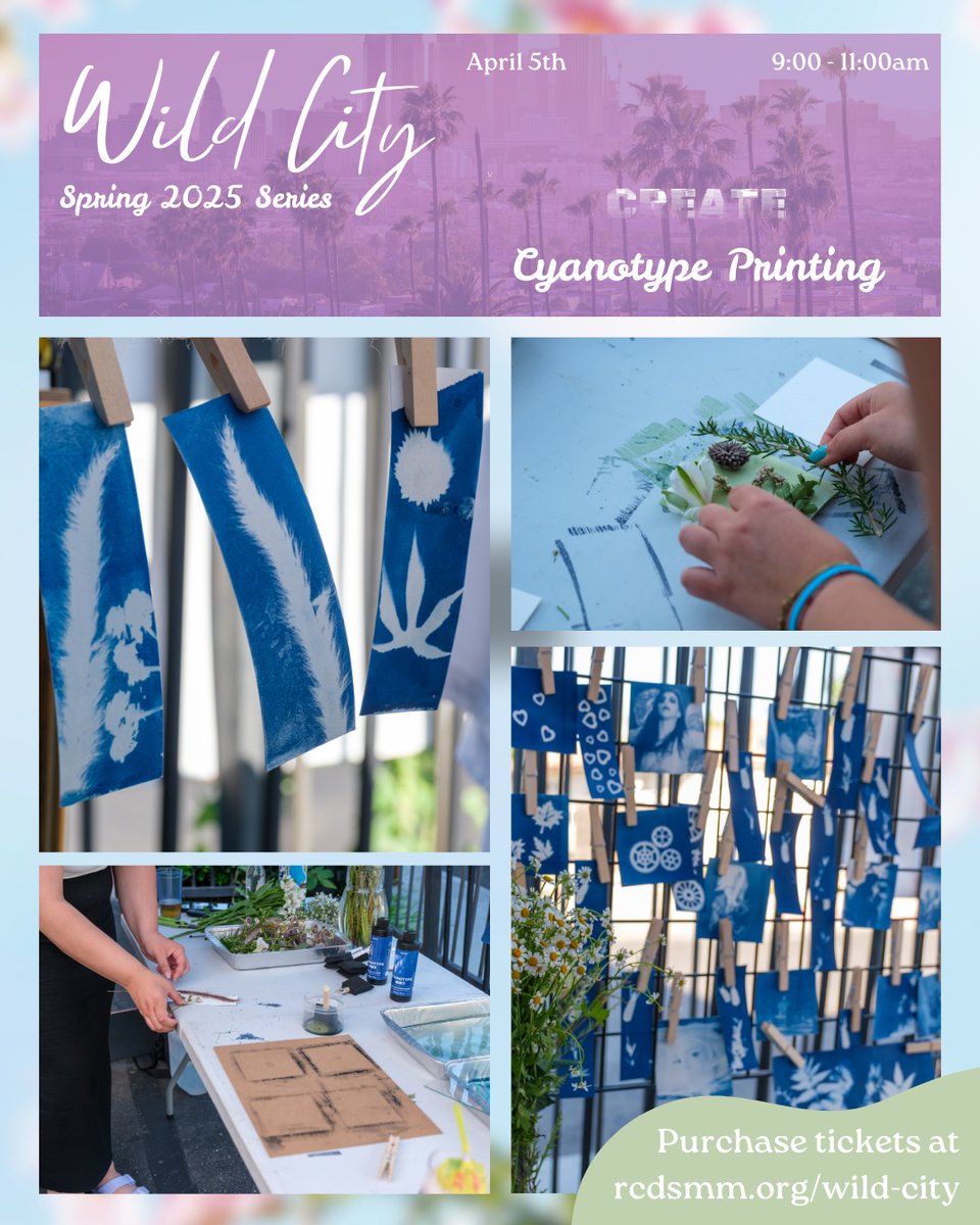 Our next WiLD CiTY Workshop occurs in just over a week! Learn about one of the oldest (and camera-less) photographic techniques! Create your own stunning cyanotype prints, led by Los Angeles photographer Steve Meier. Book your adventure at rcdsmm.org/wild-city/