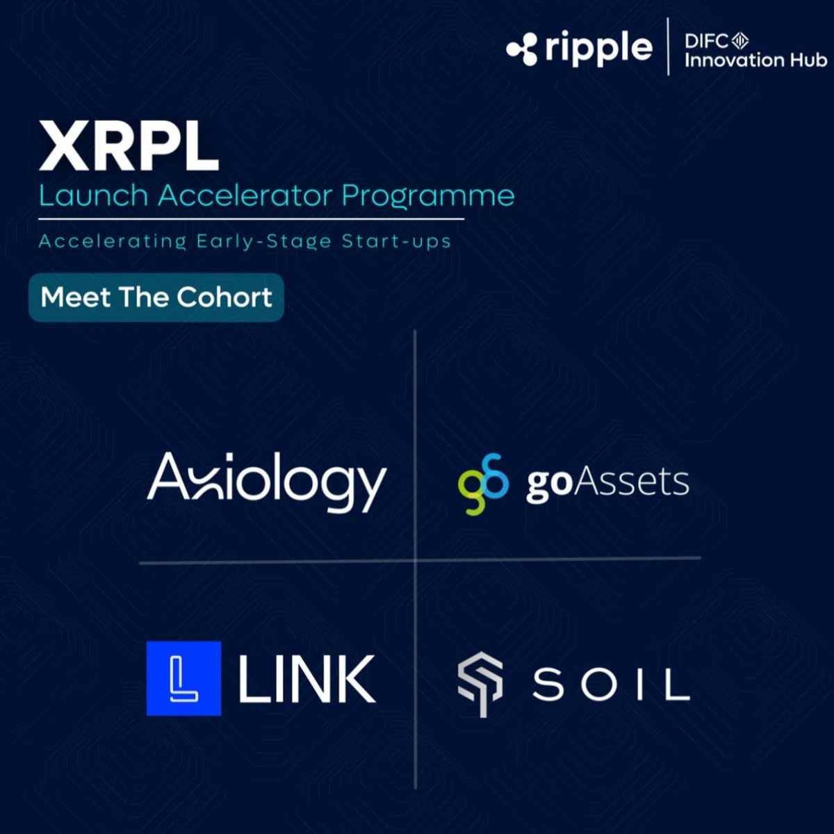 fintechhivedifc's tweet image. DIFC Innovation Hub and Ripple are thrilled to launch the XRPL Launch Programme! Welcoming Axiology, goAssets, LINK, and Soil to the cohort! 
 
This initiative provides start-ups with up to USD 100,000 in funding, with potential for additional funding, tailored support, and…