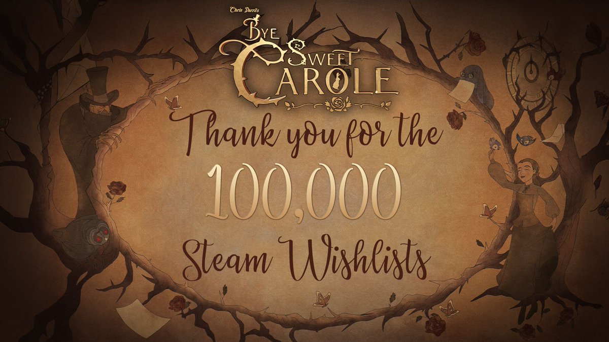 We have officially reached 100,000 <a href="/Steam/">Steam</a> Wishlists! 🎉 
What an incredible milestone! 

Thank you to everyone for your continued support and excitement surrounding Bye Sweet Carole! 🌹 

Wishlist here: bit.ly/44Ip6cy

#byesweetcarole #steamwishlists <a href="/chrisdarril/">Chris Darril</a>