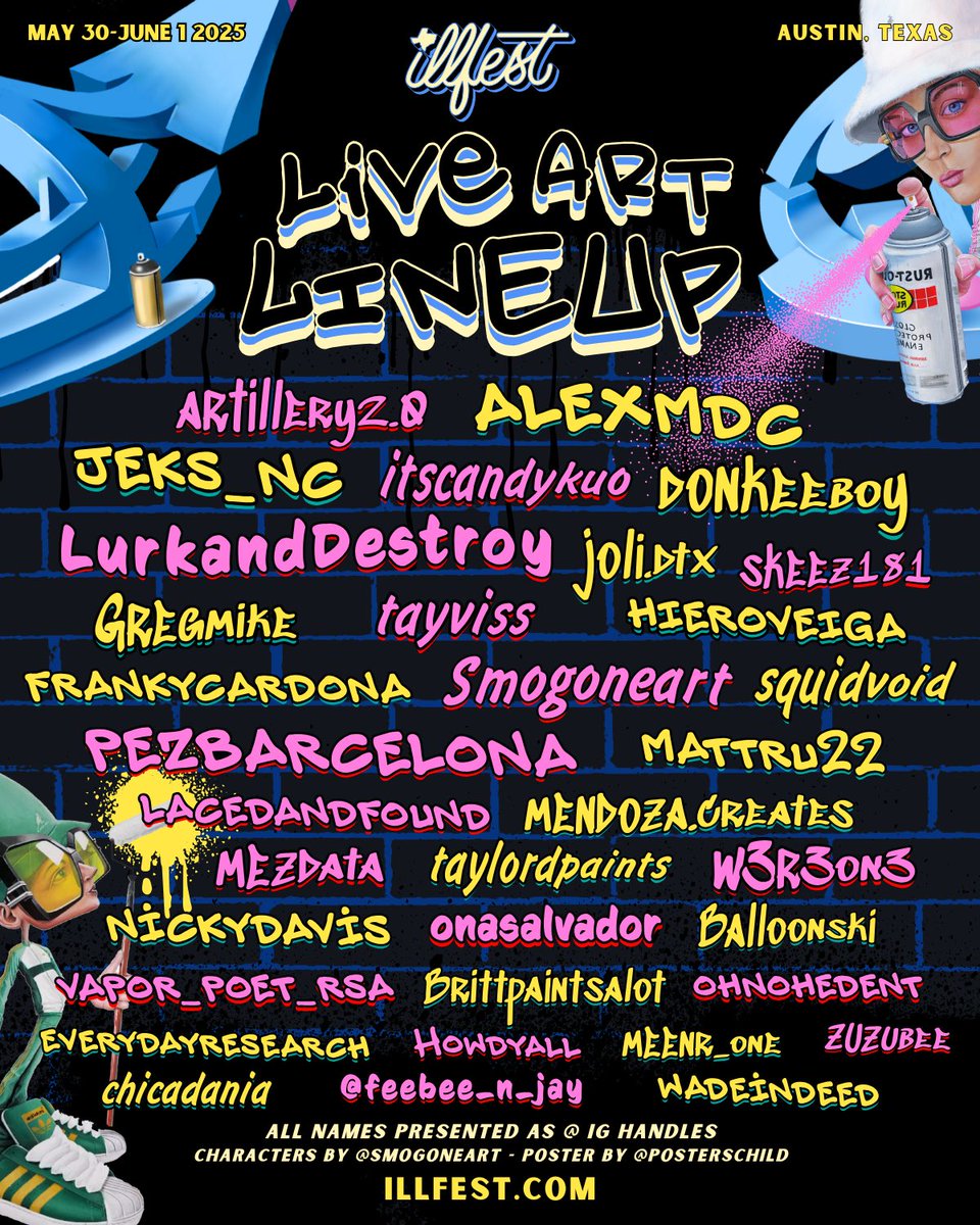 ILLFESTATX's tweet photo. Get ready for mind-blowing murals, wild installations, and a visual experience that delivers on our nearly decade long run as Texas’s favorite street art and electronic music festival  👀

🎨 Character Design: @smogoneart
👩‍🎨 Poster design: @posterschild https://t.co/N3nmgQ9ZAj