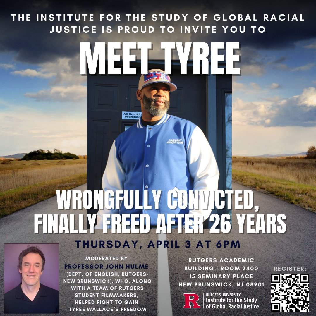 You are invited to attend a very special event sponsored by the Institute for the Study of Global Racial Justice, April 4 at 6PM: an appearance by Tyree Wallace, who had been wrongfully convicted for 26 years.

Location Academic Building, Room 2400, 15 Seminary Place
