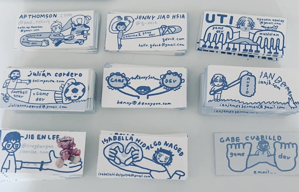 i made some business cards for me and my friends to give out at GDC this year! there are 9 in total, did you collect them all? 🫙⚡️🤲