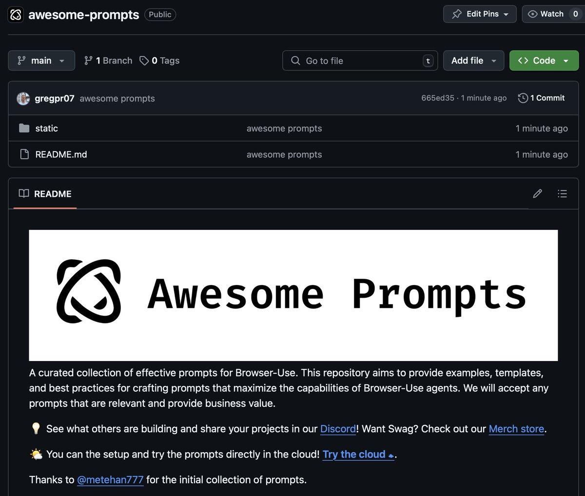 gregpr07's tweet image. Browser Use Awesome Prompts📚
Lots of people have been asking for prompting guides and templates so here it is. This is by far the easiest way to get started with Browser Use.
Everyone is very welcome to contribute your best prompts! We will try to accept as many as possible🔥…