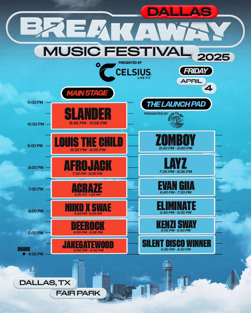Dallas, are you READY?! SLANDER, ZEDD, Louis The Child, Afrojack, Gryffin &amp; more are bringing HEAT to Breakaway Festival this spring! @breakawaydallas

Two stages, stacked lineups, unreal vibes.

Use code: TEXASEDM for discounted tickets! 💰