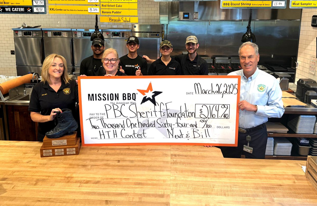 Thanks to the Royal Palm Beach location of <a href="/MissionBBQ/">MISSION BBQ</a> for donating the proceeds of their Hometown Heroes cup fundraiser! We always appreciate their support!