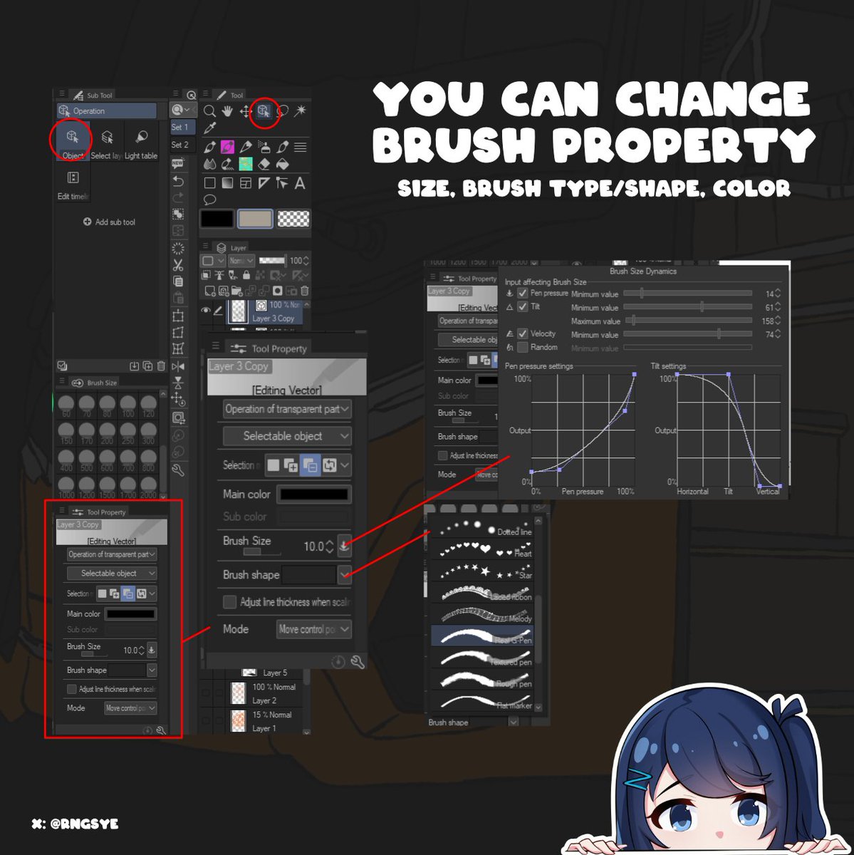 RNGSYe's tweet image. CSP Tips property tool brush (Vector layer)

#Clipstudiopaint #tutorial #csptips