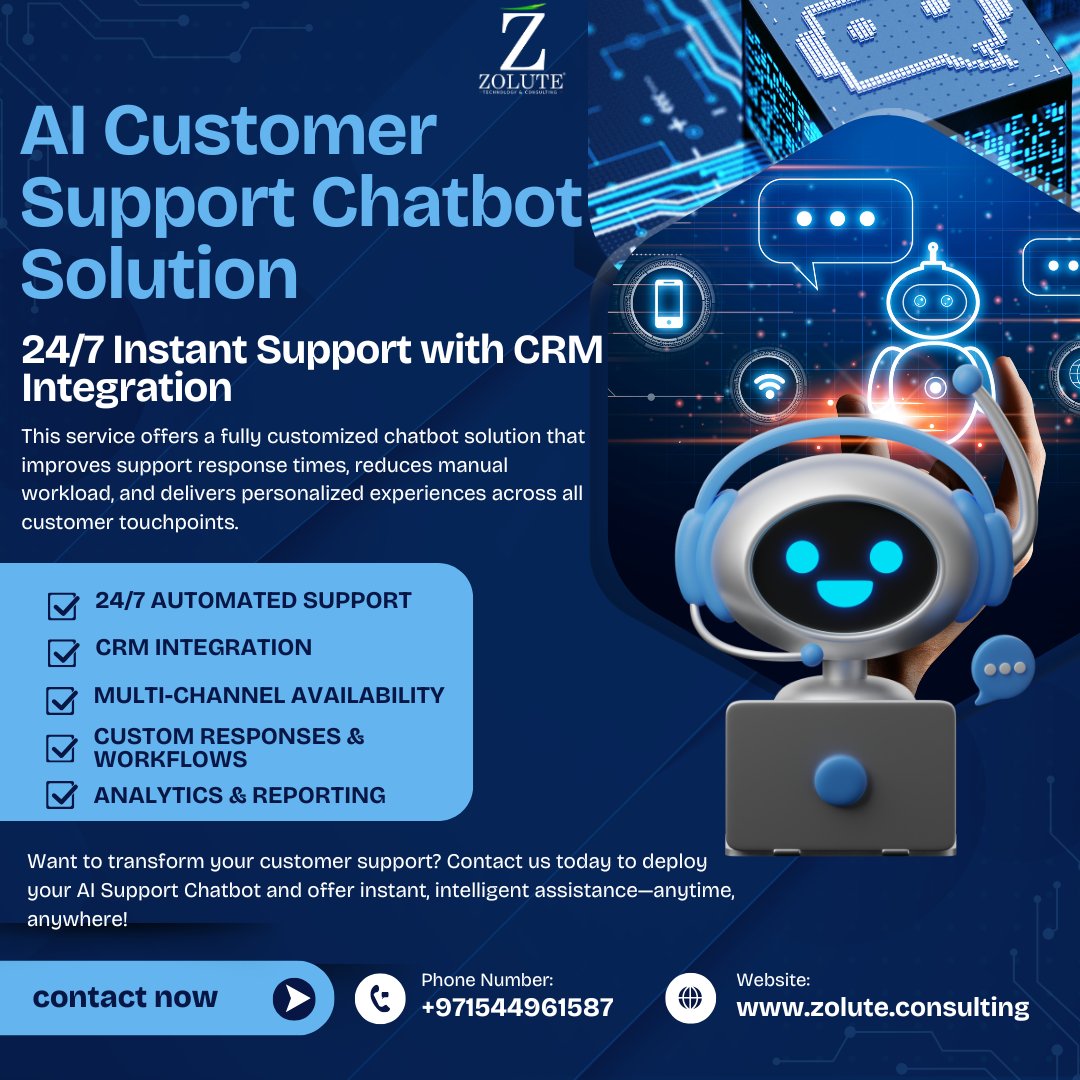 ZOLUTE's tweet photo. AI Chatbots – Because Your Customers Deserve Better Than "We'll Reply in 24–48 Hours"
https://t.co/gJHtEX35BN
#AIChatbot #CustomerSupport #SupportAutomation #24x7Support #InstantHelp #SmartCustomerService #NoMoreHoldMusic #TechThatTalks #CRMIntegration #ConversationalAI #zolute https://t.co/oM4Og9zabU