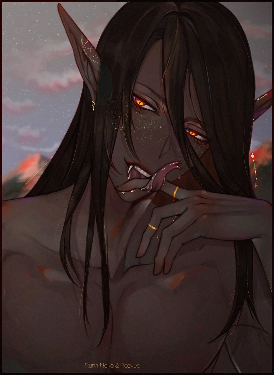 RunaNeko1's tweet image. A joint drawing with my friend. She's not on Twitter, but I really want to show you this character.
Walt is an ancient serpent ✨
Line her, and paint her.