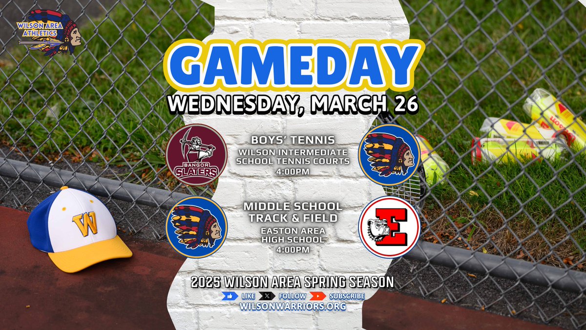 Tennis is at home today, while Middle School Track begins their season down the road at Easton. #WarriorAthletics