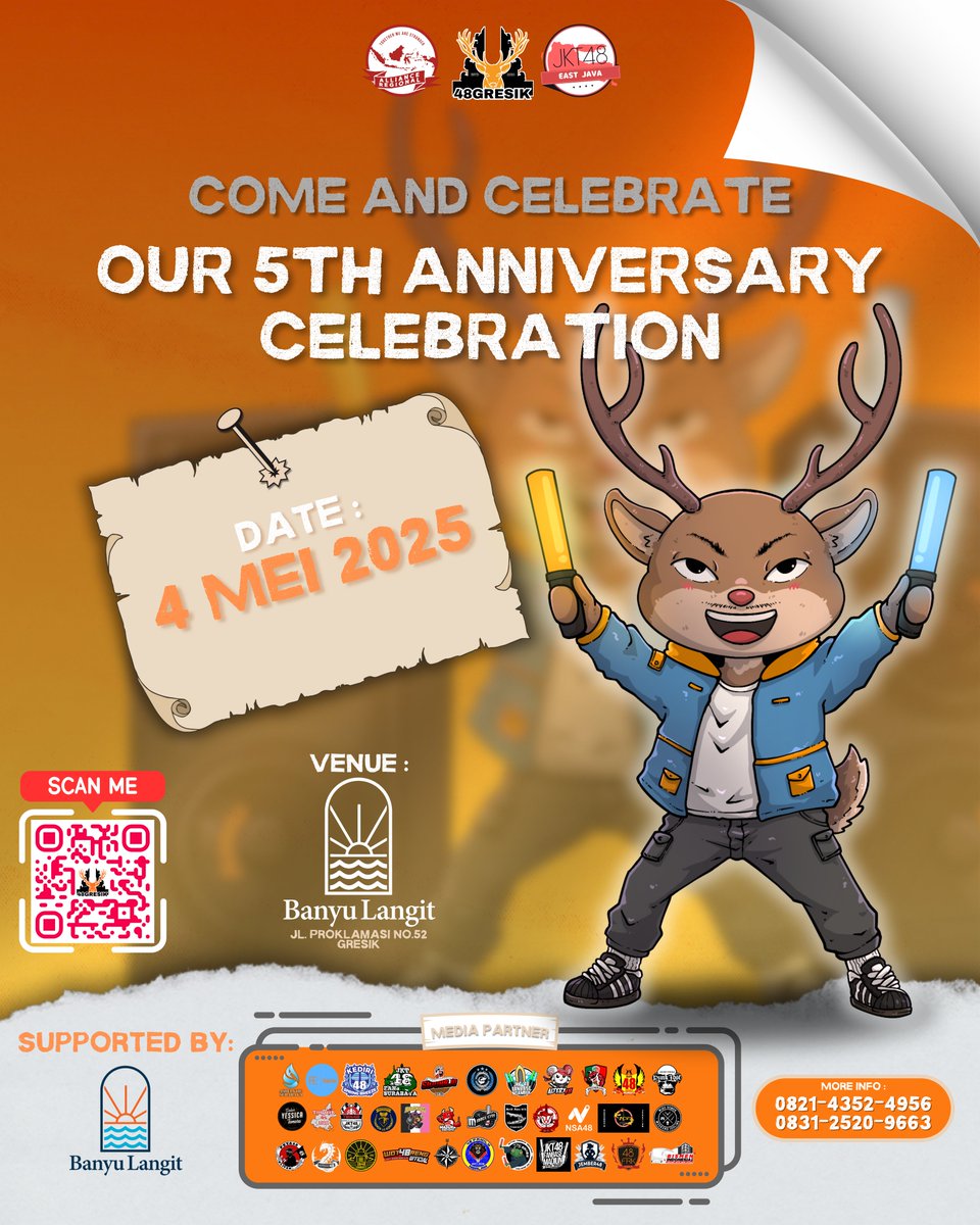 Hallo Teman Teman
Special untuk menyambut hari bahagia kami mengajak kalian untuk bergabung di 5th Anniversary 48Gresik yang bertajuk "Fabulous A Priori" pada hari Minggu 4 Mei 2025

Jangan sampai ketinggalan ya mari datang dan rayakan hari spesial kami dengan penuh kebahagiaan🎂