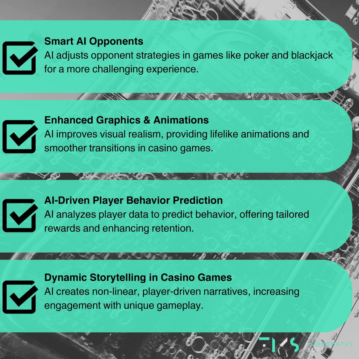 turbomates's tweet image. 🎮 AI-Powered Casino Development in 2025 🌐

AI is transforming how we design and play casino games. From personalized rewards to dynamic gameplay, the future of online gaming is here!

#AIinGaming #CasinoDevelopment #iGaming #TurbomatesSoft #GameTech #FutureOfGaming