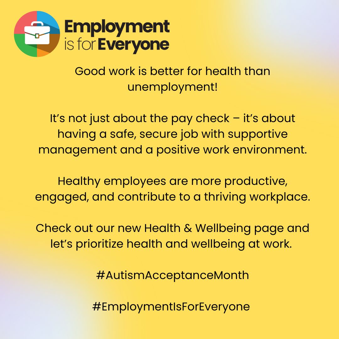 Let's prioritize Health &amp; Wellbeing at work!

employmentisforeveryone.org.uk/health-and-wel…

#AutismAcceptanceMonth