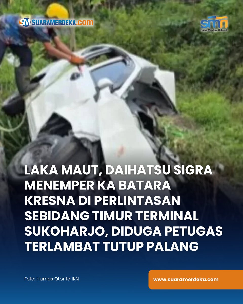 suaramerdeka's tweet photo. Laka Maut di perlintasan sebidang sebelah timur Terminal Sukoharjo, mobil Daihatsu Sigra menemper KA Batara Kresna, Rabu (26/3) pukul 08.45 WIB.
https://t.co/QeUh5Lgnbp
#suaramerdeka #suaramerdekacom #suaramerdekanetwork #lakamaut #kecelakaan #tertemper #keretaapi #sukoharjo https://t.co/3PwOoPxOsg