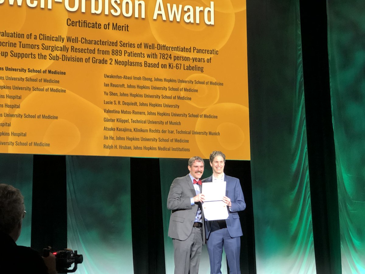 JHUPath's tweet image. Congratulations Eric Young!
Our resident Eric Young, M.D., Ph.D., received both the Stowell-Orbison Certificate of Merit award and the Pancreatobiliary Society’s Abstract Award at the 2025 meeting of the United States and Canadian Academy of Pathology meeting in Boston, MA.