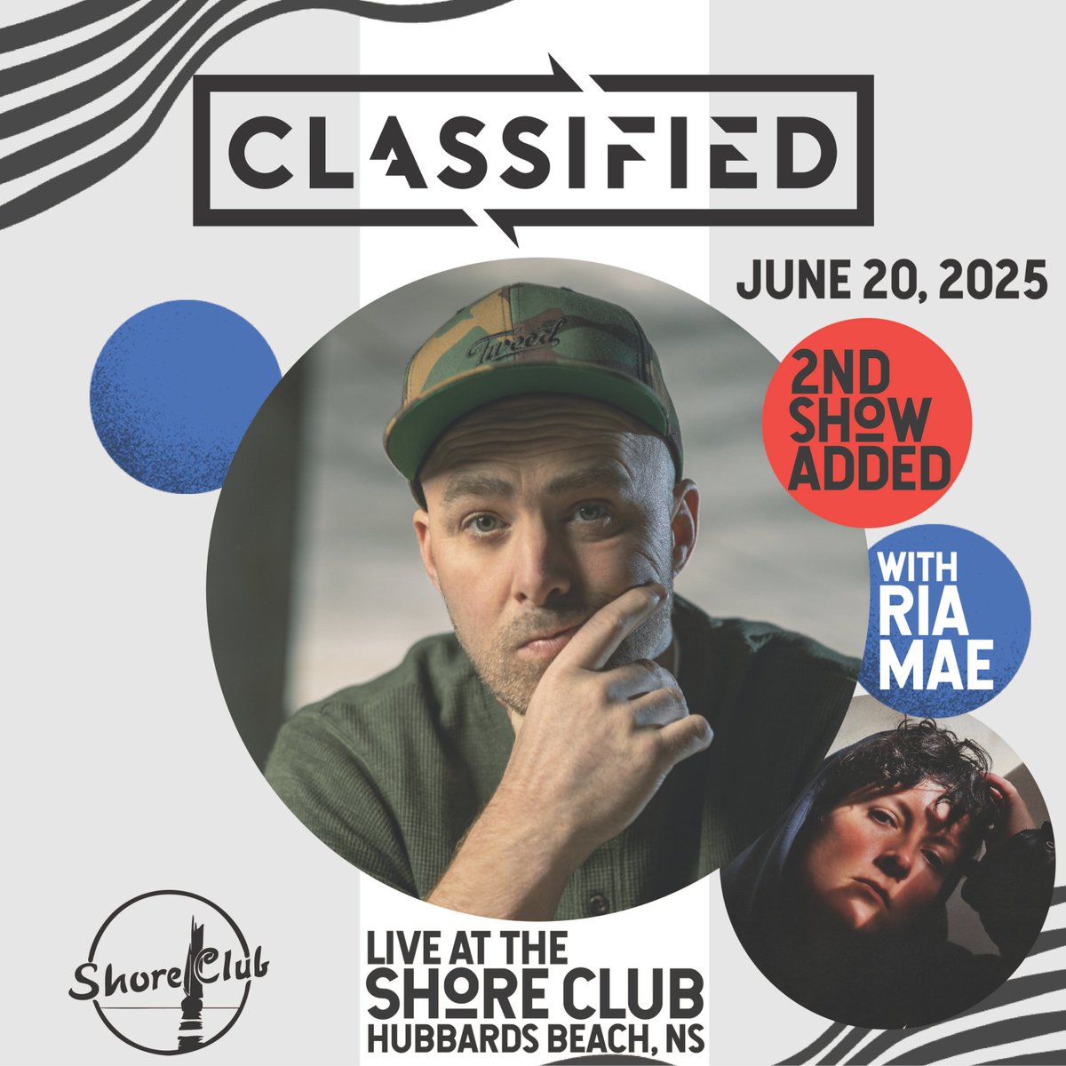 Shore Club in Hubbards NS is going down Friday June 20th and Saturday June 21st with  @RiaMaeMusic   Saturday's show sold out in an hour, Fridays show is ON SALE NOW!  Go get them fast: eventbrite.ca/e/classified-w…