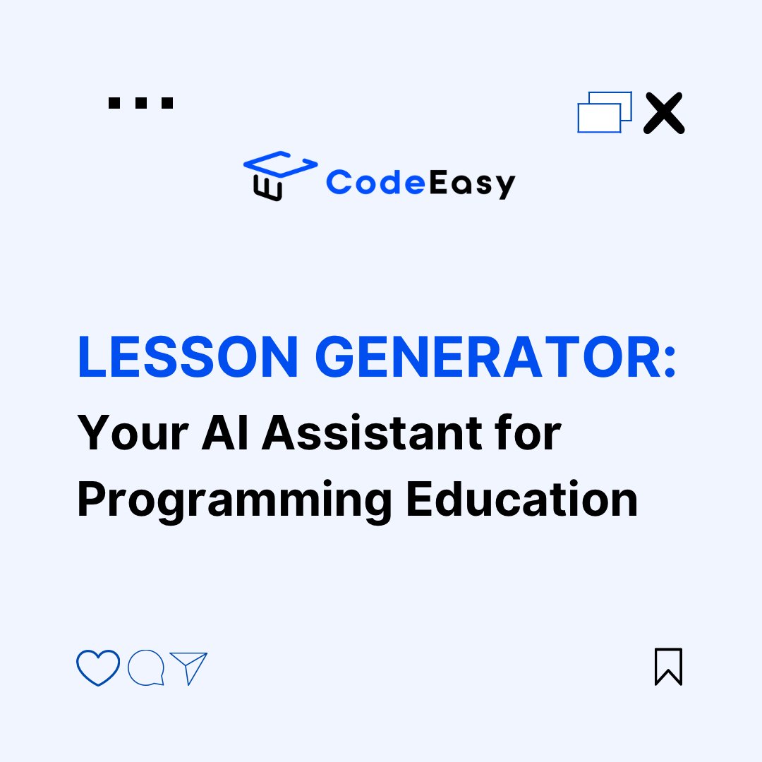 codeasynet's tweet image. 🎓 Teaching coding? Lesson planning takes time!
🔹 Lesson Generator by CodeEasy creates structured lessons in seconds.
🔹 Auto-generated quizzes & coding tasks keep students engaged.
🔹 Adaptive learning adjusts to skill levels for better understanding.
#EdTech #TeachingCoding