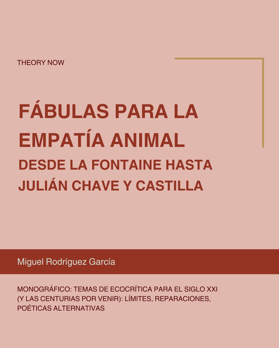 "Pese al antropocentrismo reinante en la época y en este género literario, algunas fábulas, antiguas y modernas, revelan elementos útiles para una crítica literaria acorde con los postulados de los estudios de animales". 

Lee el artículo completo aquí: revistaseug.ugr.es/index.php/TNJ/…