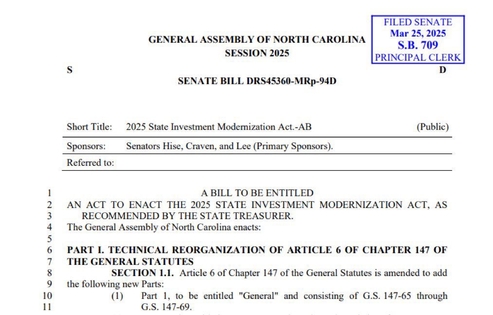 💥 BREAKING:

NORTH CAROLINA JUST OPENED THE DOOR TO CRYPTO IN PENSIONS.

IF PENSIONS START BUYING, #XRP WON’T STAY UNDER $10 FOR LONG!