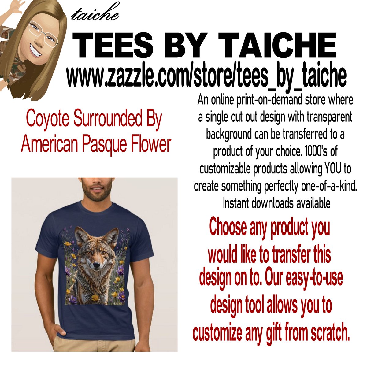 TaicheTees's tweet photo. Coyote Surrounded By American Pasque Flower #TShirt #taiche #southdakota #southdakotastate #usstate #coyote #canislatrans #americanjackal #prairiewolf #brushwolf #pasqueflower #prairiecrocus #easterflower #gifts #April26 #NationalSouthDakotaDay #gifts https://t.co/CH7aOcLJ04 https://t.co/1Dz1g7G6m7