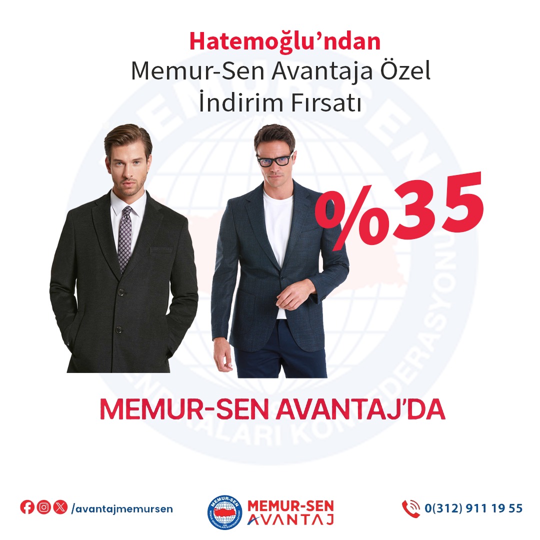 Hatemoğlu MemurSenAvantaj'da.

Kimlik/Karekod/Giyim bölümünden kampanyanın detaylı bilgilerine ve kullanım şartlarına ulaşabilirsiniz. Alışveriş öncesi ilgili alanı okumanızı öneririz.

Siz saygıdeğer üyelerimize özel kupon kodunuzu,ödeme noktasındaki görevli ile paylaşıp