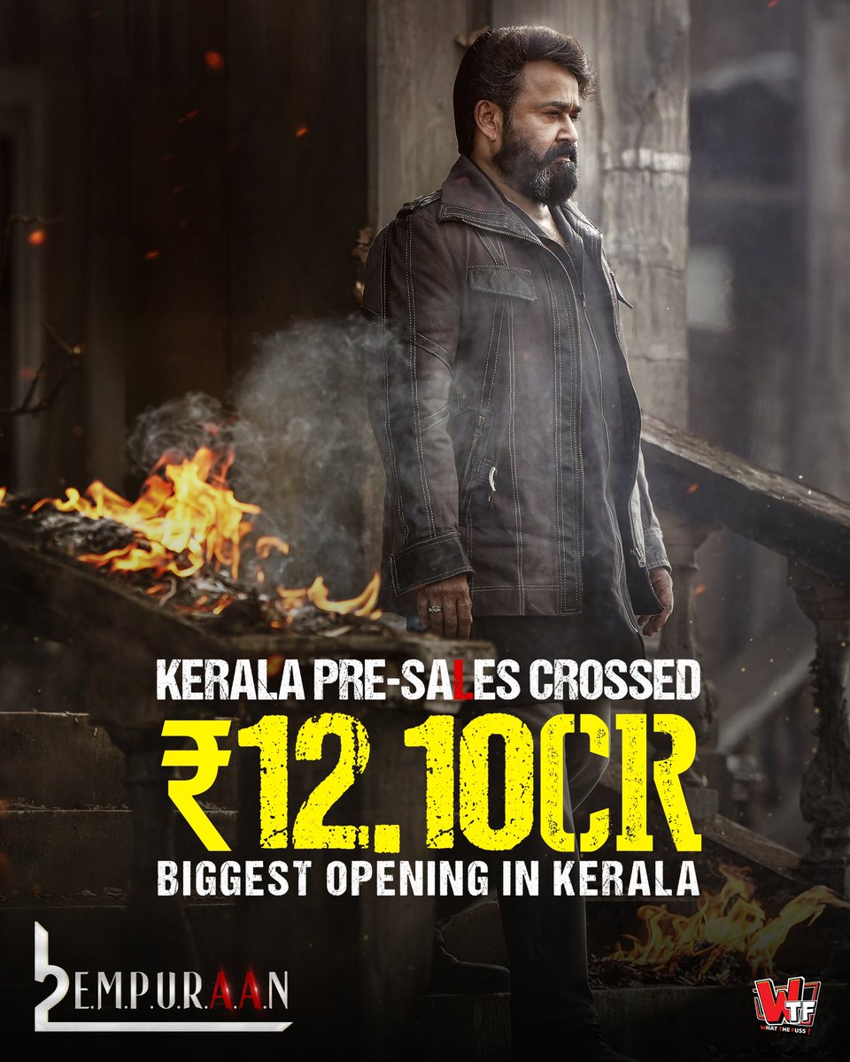 WhatTheFuss_'s tweet photo. Ladies &amp; Gentleman,

#Empuraan is the highest single day grosser at KBO.

#Leo is out even before release. Just mighty #Mohanlal things🔥

Stay tuned for Final Pre-sales &amp; Fans show split.

#L2E @Mohanlal @PrithviOfficial @aashirvadcine @GokulamMovies #EmpuraanfromMarch27 https://t.co/I719MMDLsC