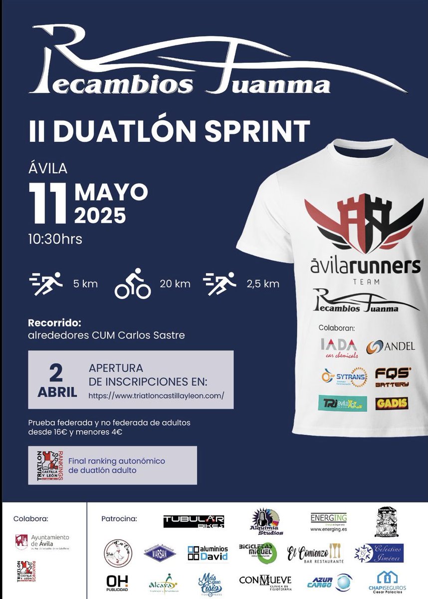 En 7 días abrimos inscripciones.
Edición con adultos y menores.
<a href="/deportesavila/">Deportes Ávila</a> <a href="/RadioMarcaAvila/">Radio Marca Ávila | 93.8 FM</a> <a href="/diario_de_avila/">Diario de Ávila</a> <a href="/Avilared/">Avilared</a> <a href="/la8avila/">La 8 Ávila</a> <a href="/cadenaser_avila/">Cadena SER Ávila</a> <a href="/Ayto_Avila/">Ayuntamiento Ávila</a>