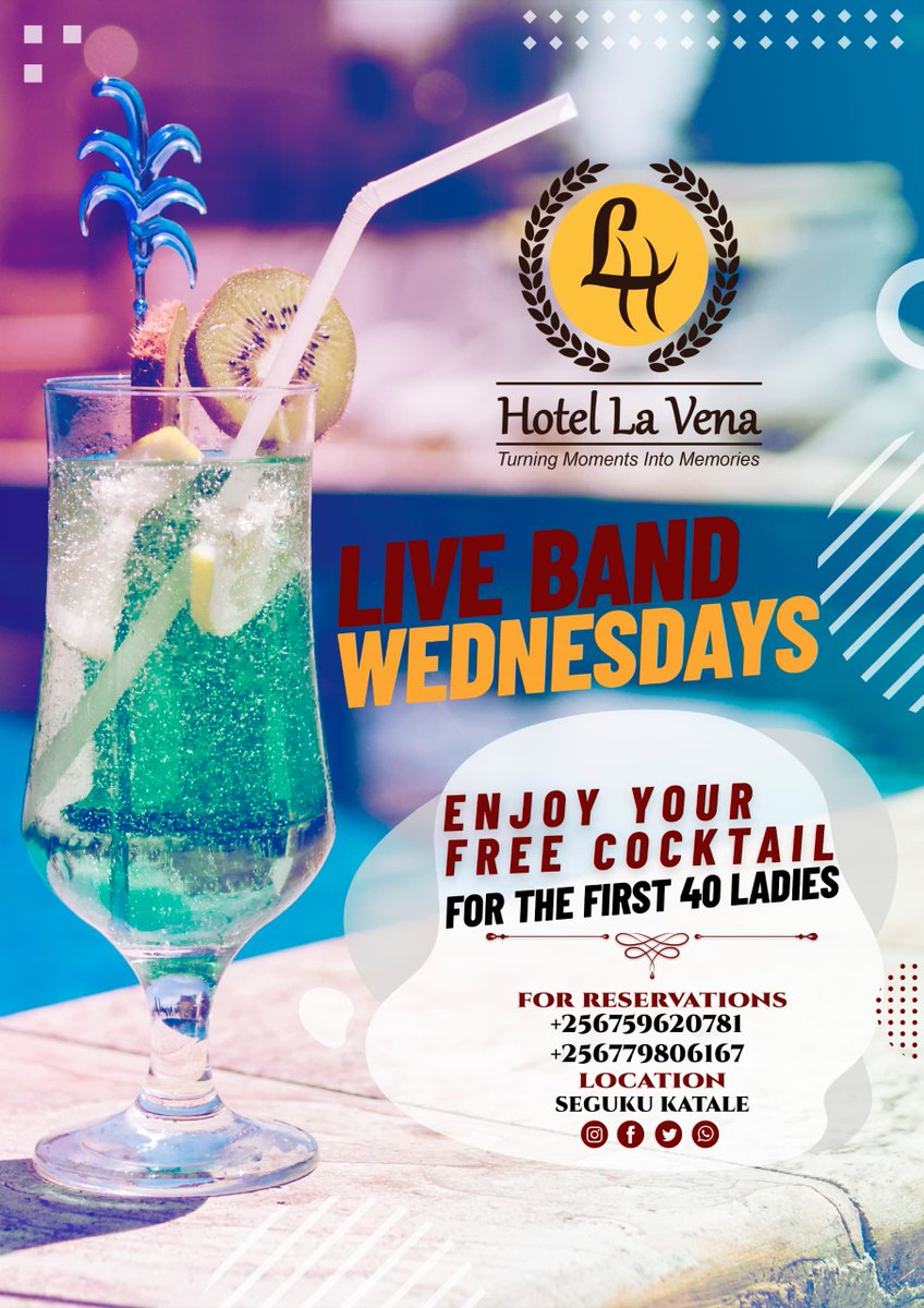 Mid-week party is at Lavena today, Come and enjoy todays live band performances and soothing music to relax your minds....# enjoy your favorite cocktails &amp; mocktails