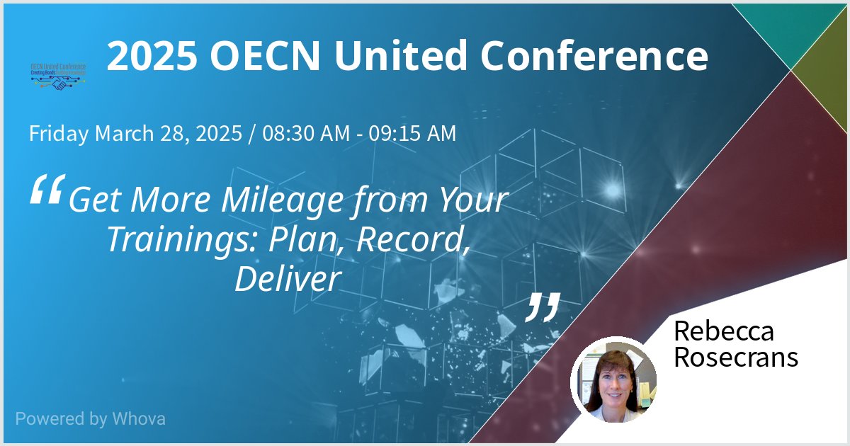 tccsapd's tweet image. I will give a talk at 2025 OECN United Conference on Get More Mileage from Your Trainings: Plan, Record, Deliver. Hoping for a great turnout!  - via #Whova event app