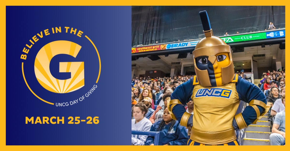 uncgspartans's tweet image. Your "WHY" makes a difference🔵🟡

The final hours of 𝘽𝙀𝙇𝙄𝙀𝙑𝙀 𝙄𝙉 𝙏𝙃𝙀 𝙂 are here - let's make them count.

Complete your gift before the day ends to support the area of UNCG Athletics that means the most to you.

🎁- go.uncg.edu/25bitg
#letsgoG #believeintheg