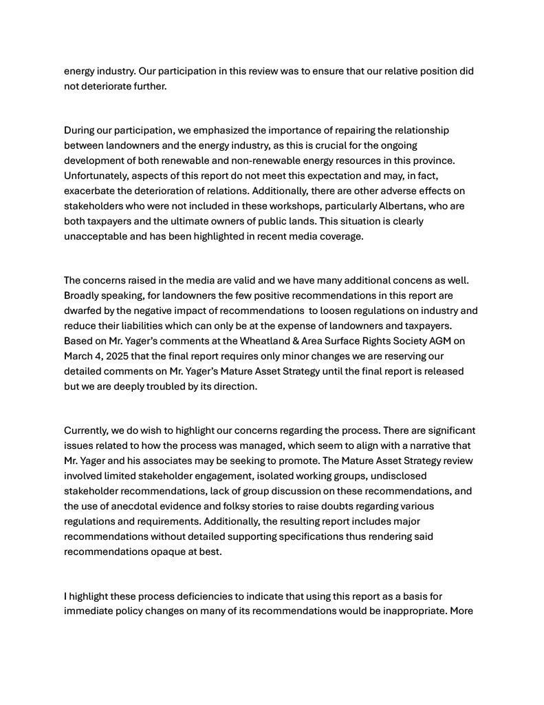 ABSurfaceRights's tweet image. This letter to Alberta landowners is the Alberta Surface Rights Federation's response to Mr. Yager's Mature Asset Strategy report.   Please read and forward to any landowners, taxpayers, and concerned Albertans.

@ABDanielleSmith @BrianJeanAB @DavidLYager @RjSigurdson @RicMcIver