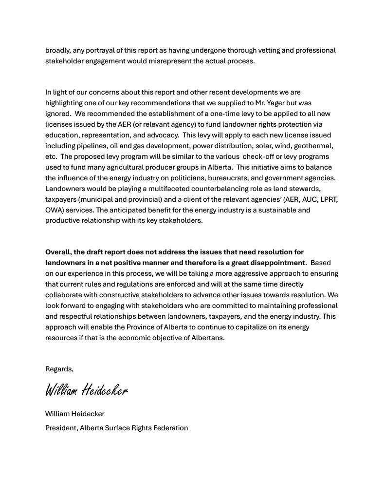 ABSurfaceRights's tweet image. This letter to Alberta landowners is the Alberta Surface Rights Federation's response to Mr. Yager's Mature Asset Strategy report.   Please read and forward to any landowners, taxpayers, and concerned Albertans.

@ABDanielleSmith @BrianJeanAB @DavidLYager @RjSigurdson @RicMcIver