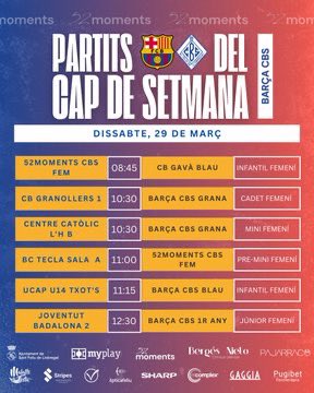 Cbsbasket_fem's tweet photo. 📊 Aquests són els partits del cap de setmana del nostre bàsquet base ! @FCBbasket_fem
🏀🤞
🏀 #52moments #FemClubFemAfició #Base #CBS #98anys #CamidelCentenari #Bàsquet #game #esports #sports #partits #barcelona https://t.co/QKIgWPiKVa