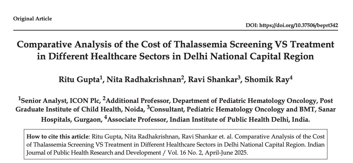 Nita Radhakrishnan (@nr_pedhemonc) on Twitter photo Cost analysis of thalassemia screening vs treatment in different health care sectors - Work done by our team <a href="/HemOncPGICH/">Ped Hem Onc PGI Child Health, Noida, India</a> <a href="/PGIChildHealth/">Post Graduate Institute of Child Health, Noida</a> with Prof Shomik Ray's group <a href="/thePHFI/">Public Health Foundation of India (PHFI)</a>. Screening for thalassemia trait is crucial for our country <a href="/thalindia/">Thalassemics India</a> <a href="/MoHFW_INDIA/">Ministry of Health</a> <a href="/ICMRDELHI/">ICMR</a> Cost analysis of thalassemia screening vs treatment in different health care sectors - Work done by our team <a href="/HemOncPGICH/">Ped Hem Onc PGI Child Health, Noida, India</a> <a href="/PGIChildHealth/">Post Graduate Institute of Child Health, Noida</a> with Prof Shomik Ray's group <a href="/thePHFI/">Public Health Foundation of India (PHFI)</a>. Screening for thalassemia trait is crucial for our country <a href="/thalindia/">Thalassemics India</a> <a href="/MoHFW_INDIA/">Ministry of Health</a> <a href="/ICMRDELHI/">ICMR</a>