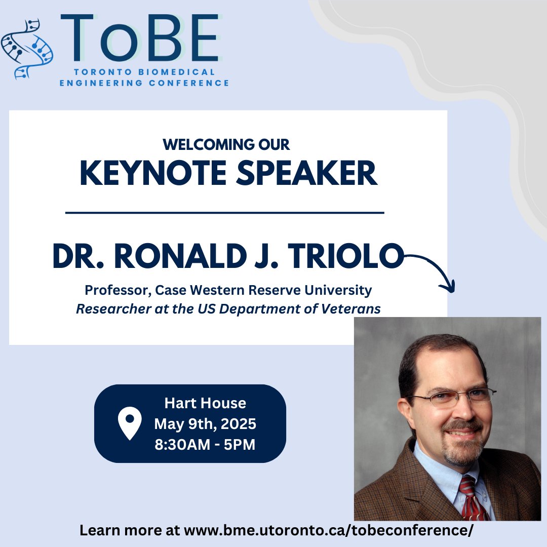 ToBE Conference (@tobe_conference) on Twitter photo Please join me in welcoming Dr. Ronald J. Triolo from <a href="/CWRUBME/">CWRU Biomedical Engineering</a> as our second keynote speaker for #ToBE2025 ! A leader in neuroprosthetics & rehab tech, his work is transforming lives. Stay tuned! 🔬✨ Please join me in welcoming Dr. Ronald J. Triolo from <a href="/CWRUBME/">CWRU Biomedical Engineering</a> as our second keynote speaker for #ToBE2025 ! A leader in neuroprosthetics & rehab tech, his work is transforming lives. Stay tuned! 🔬✨