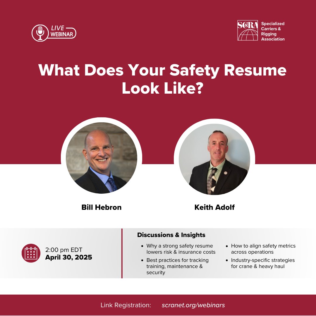 Your safety record impacts risk, insurance &amp; more.

Join SC&amp;RA’s FREE webinar, sponsored by DUAL Specialty Construction &amp; Transport! Experts Bill Hebron &amp; Keith Adolf will share key steps to build a strong safety foundation.

Register now! 🔗 ow.ly/SKhr50VosZE
#SCRANET