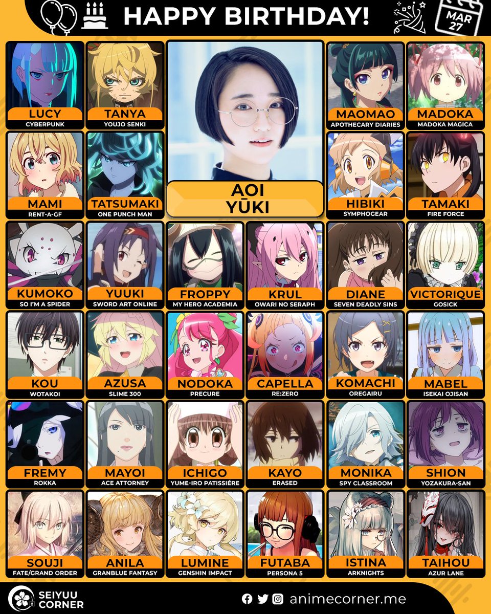 Happy 33rd birthday Aoi Yuki! 🎉

Let's wish Join us in wishing Ao-chan all the best <a href="/staff_aoi/">悠木碧【公式】🐈‍⬛</a> 

#AoiYuki #悠木碧