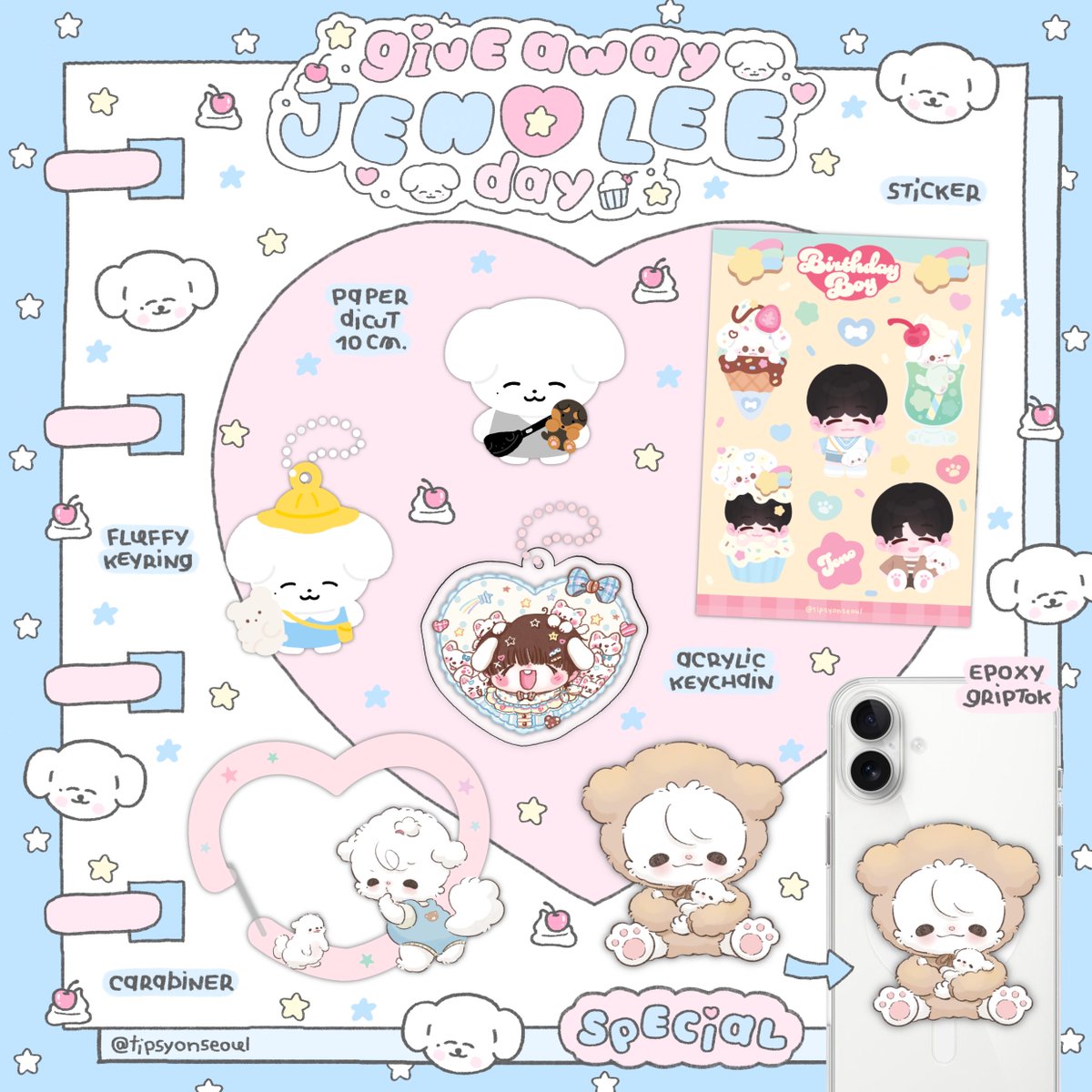 pls rt 

jeno's birthday giveaway ෆ.◜◡◝ෆ

✍🏻gg form (20 sets), ⏰23/04 20:00
ꔛ fluffy keyring
ꔛ acrylic keyring
ꔛ carabiner
ꔛ sticker sheet
ꔛ paper dicut
ꔛ epoxy griptok (random)

📦: 45 baht

#HAPPYJENODAY #JENO #제노 #NCTDREAM