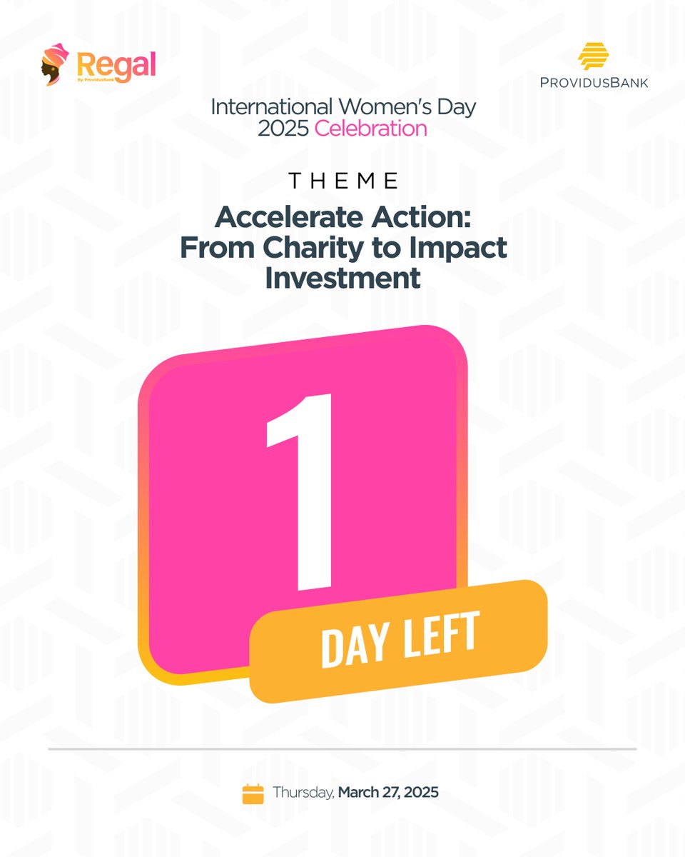 ProvidusBank's tweet image. Prepare for powerful keynotes, actionable insights, and a call to #AccelerateToAction.

providusbank.com
#IWD2024 #WomenLeaders #RegalByProvidusBank #Empowerment