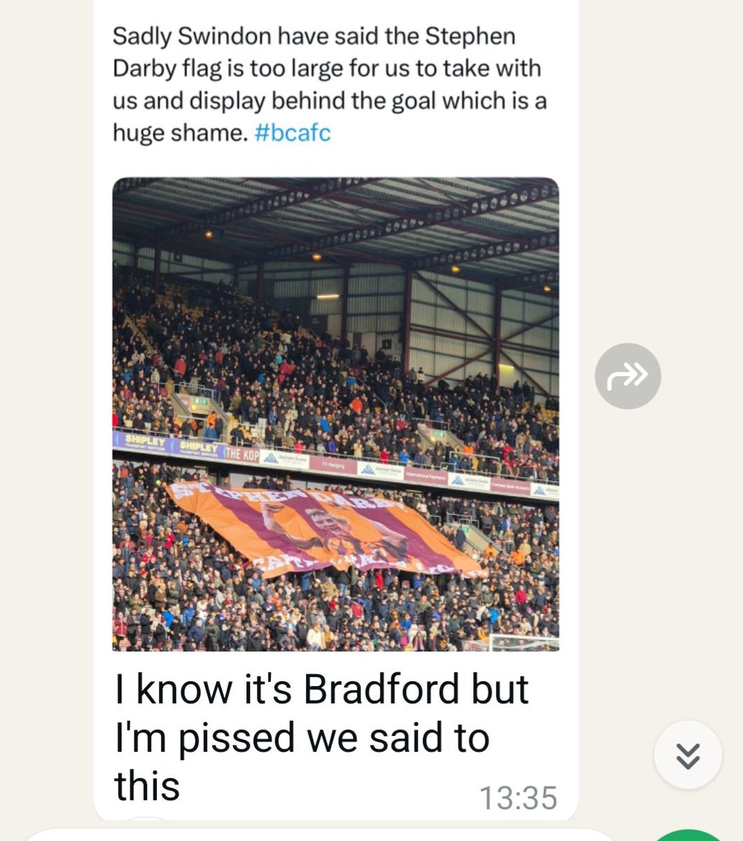 Can you put pressure on the club to allow Bradford City to display this TIFO about a player that was very important to Town 
<a href="/TrustSTFC/">TrustSTFC</a> 
<a href="/Official_STFC/">Swindon Town Football Club</a> <a href="/LoathedStranger/">The Loathed Strangers</a> <a href="/FoolsRushInSTFC/">Fools Rush In - STFC fan chat</a> <a href="/brad/">Brad Marxkors (Smith)</a>