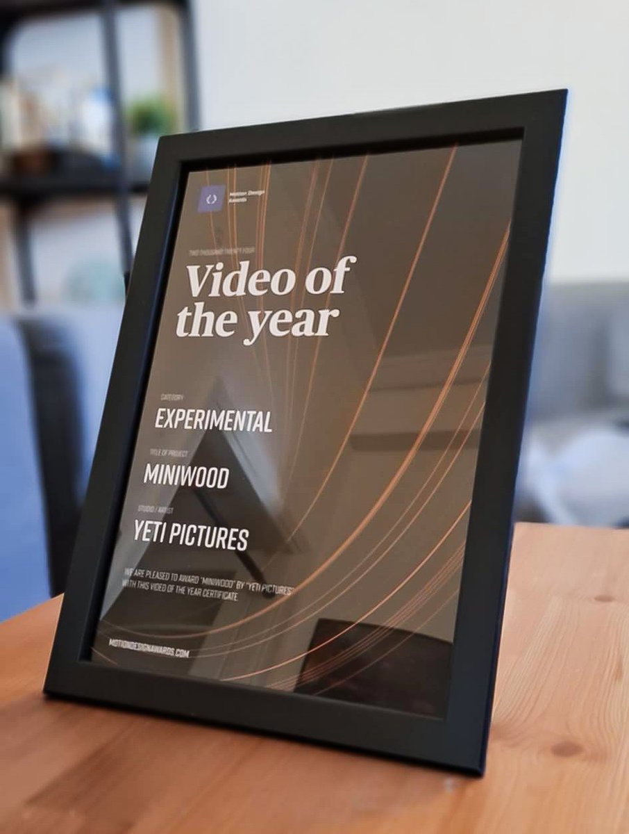 Such a great day for YETI Pictures!! Today we received the news that "MINIWOOD" has been awarded as the Video of the Year from the motiondesignawards.com !! It feels great seeing our team efforts being recognized globally.