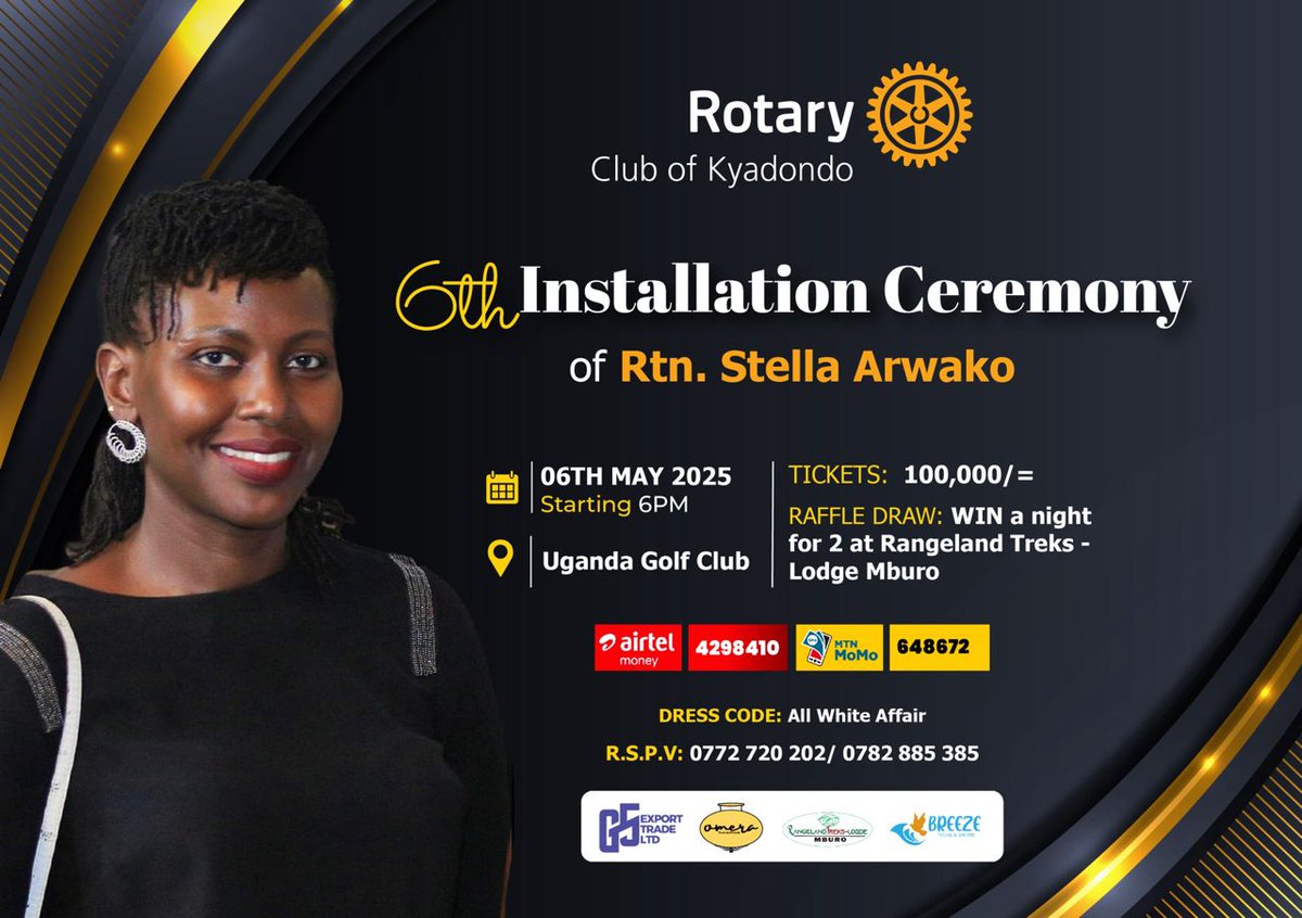We can't wait for this great opportunity the installation of PE <a href="/stella/">Stella Tran</a> Arwako <a href="/RKyadondo/">Rotary Club Of Kyadondo🇺🇬</a> <a href="/Rotary/">Rotary International</a> 
#Cruisewithus